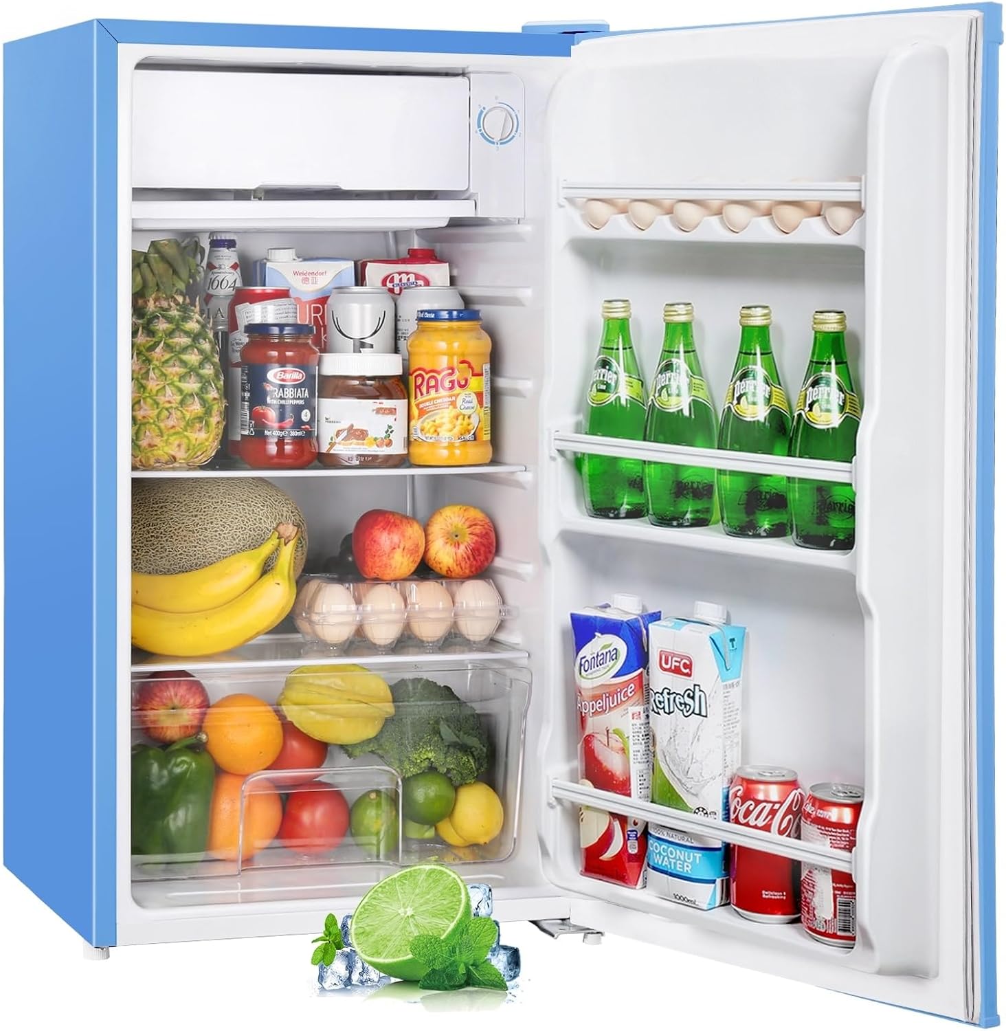 Upstreman Mini Frigo avec Congélateur de 91L, Thermostat Réglable, Petit Frigo de Chambre, Réfrigérateur Top pour Dortoir, Bureau, Bleu - BR321