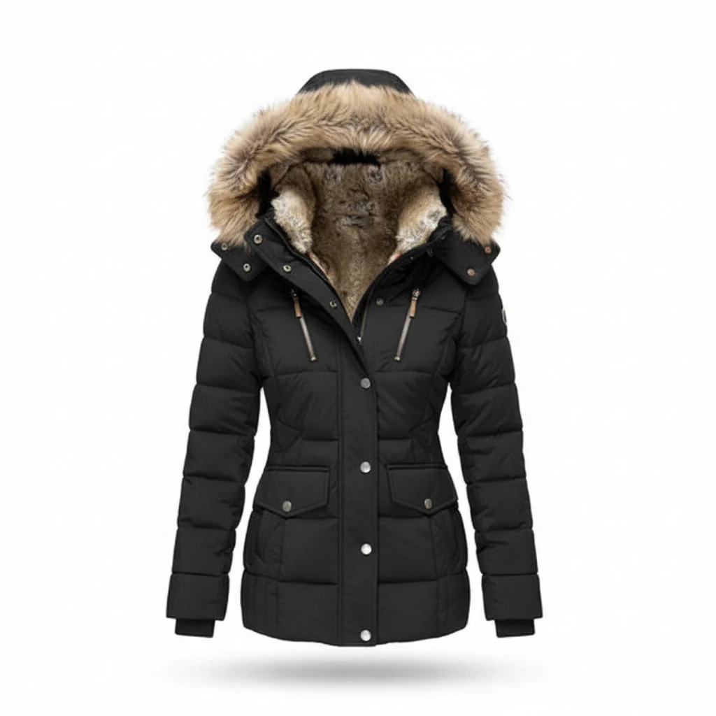 Winterjacke mit Fleecefutter, Kapuze und vier Taschen