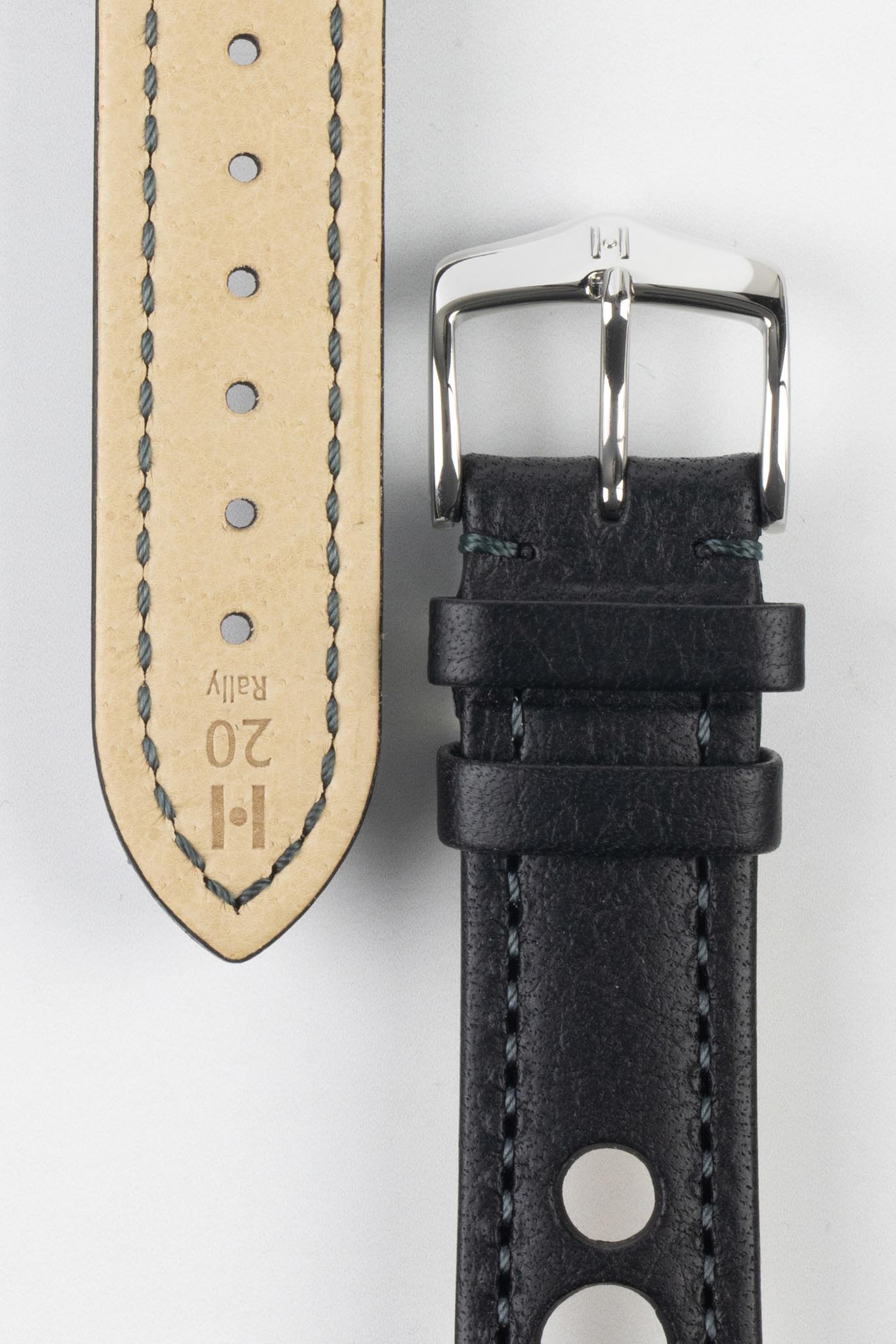 Hirsch RALLY Natural Leather Racing Watch Strap in BLACK