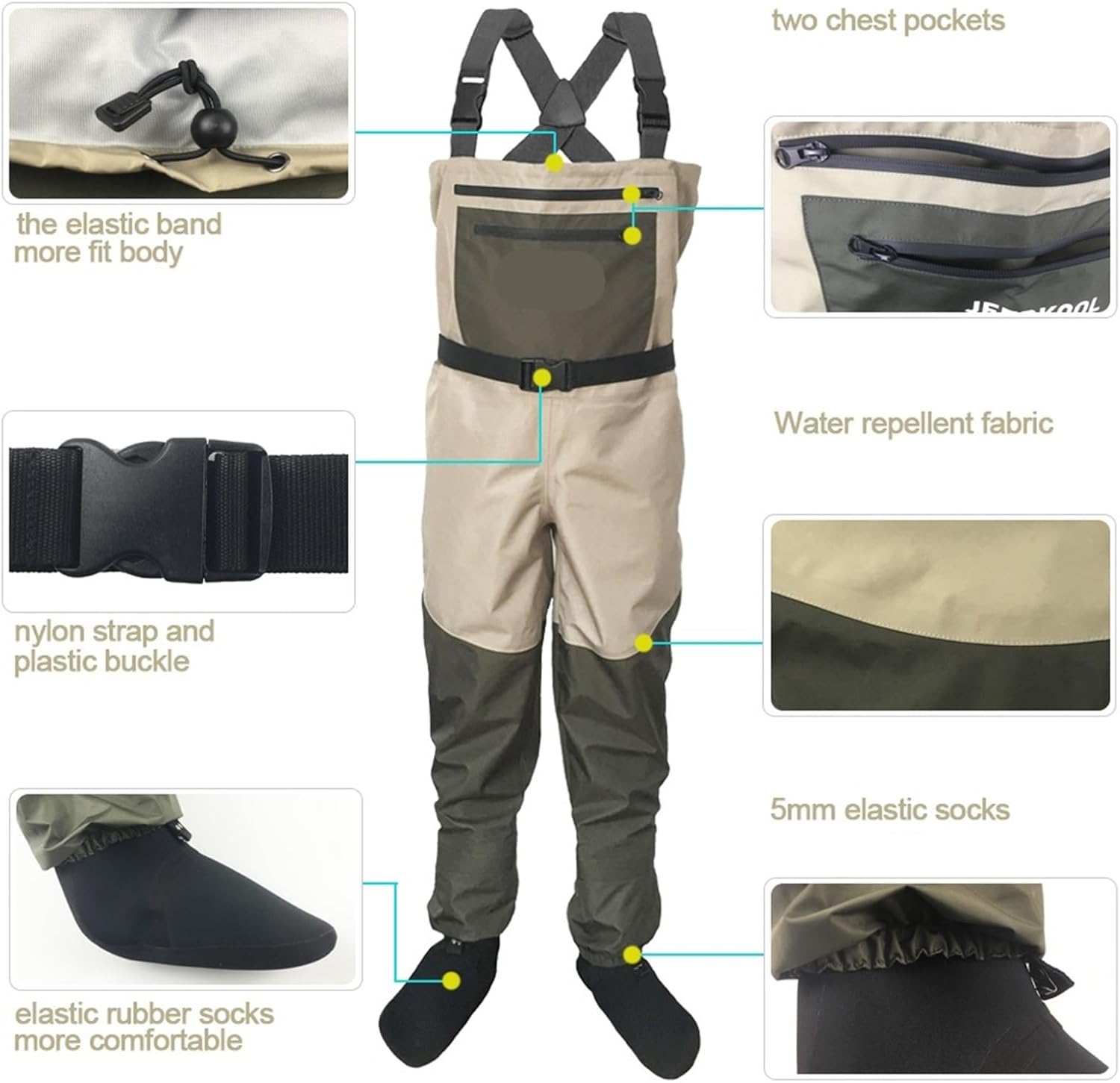Anglerhosen Wathosen for Fliegenfischen mit Watschuhen, Gummisohle, Fischhose, Aqua-Sneakers, Kleidungsset, Jagd, rutschfest(Shoes 43 Pants M)