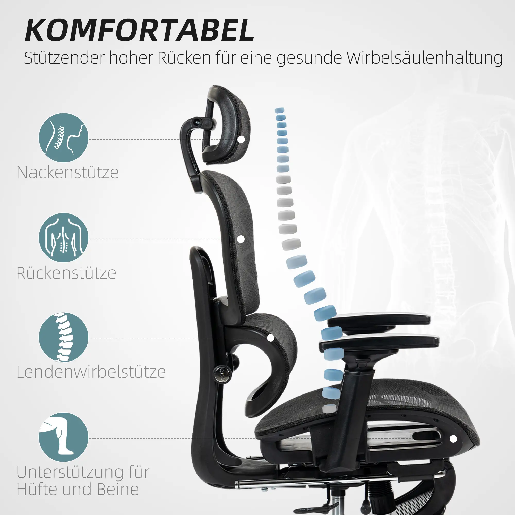 HOMCOM Bureaustoel ergonomisch verstelbaar met ligfunctie