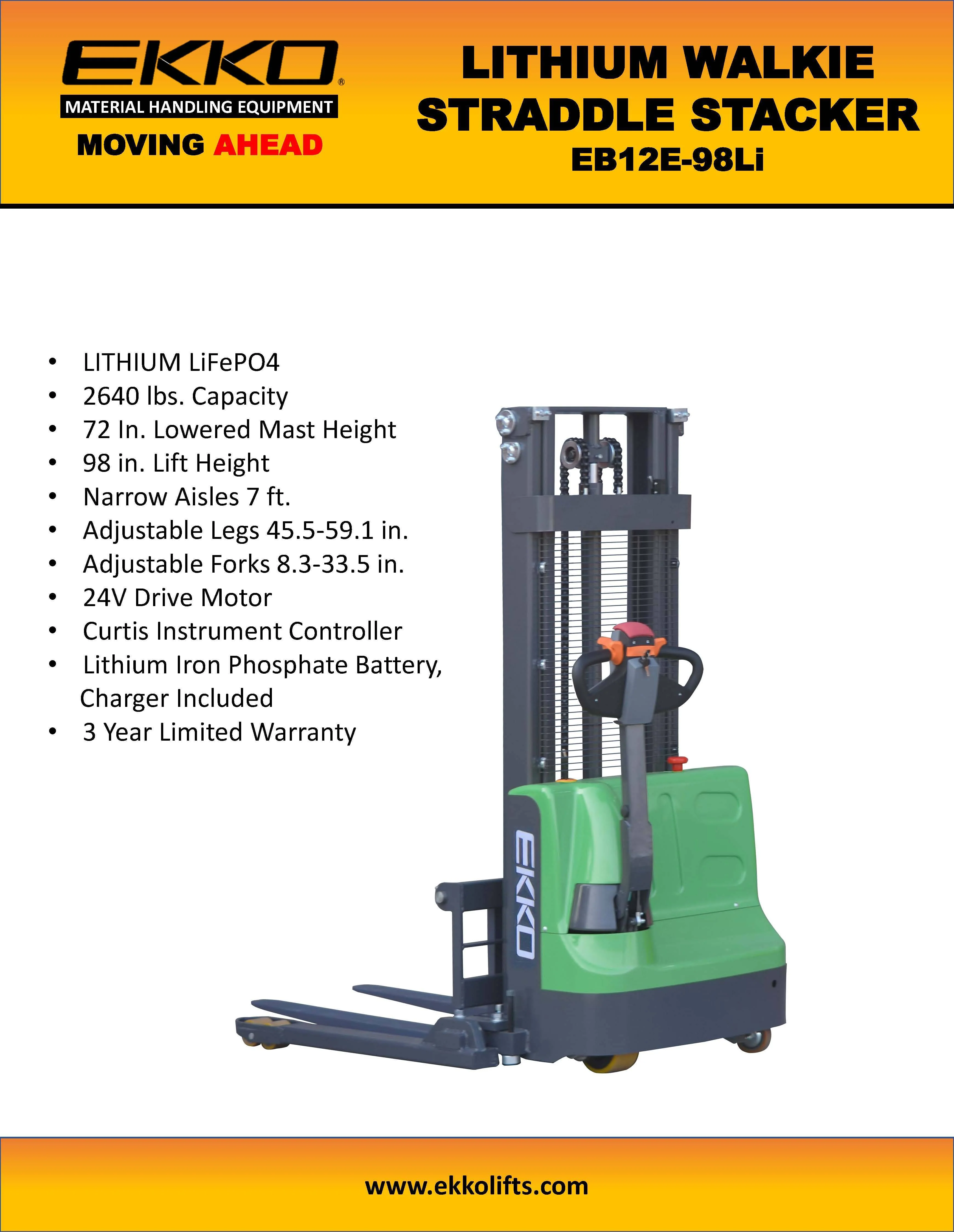 2025 EKKO EB12E-98Li Lithium Reach Stacker - Capaciteit 2640 lb