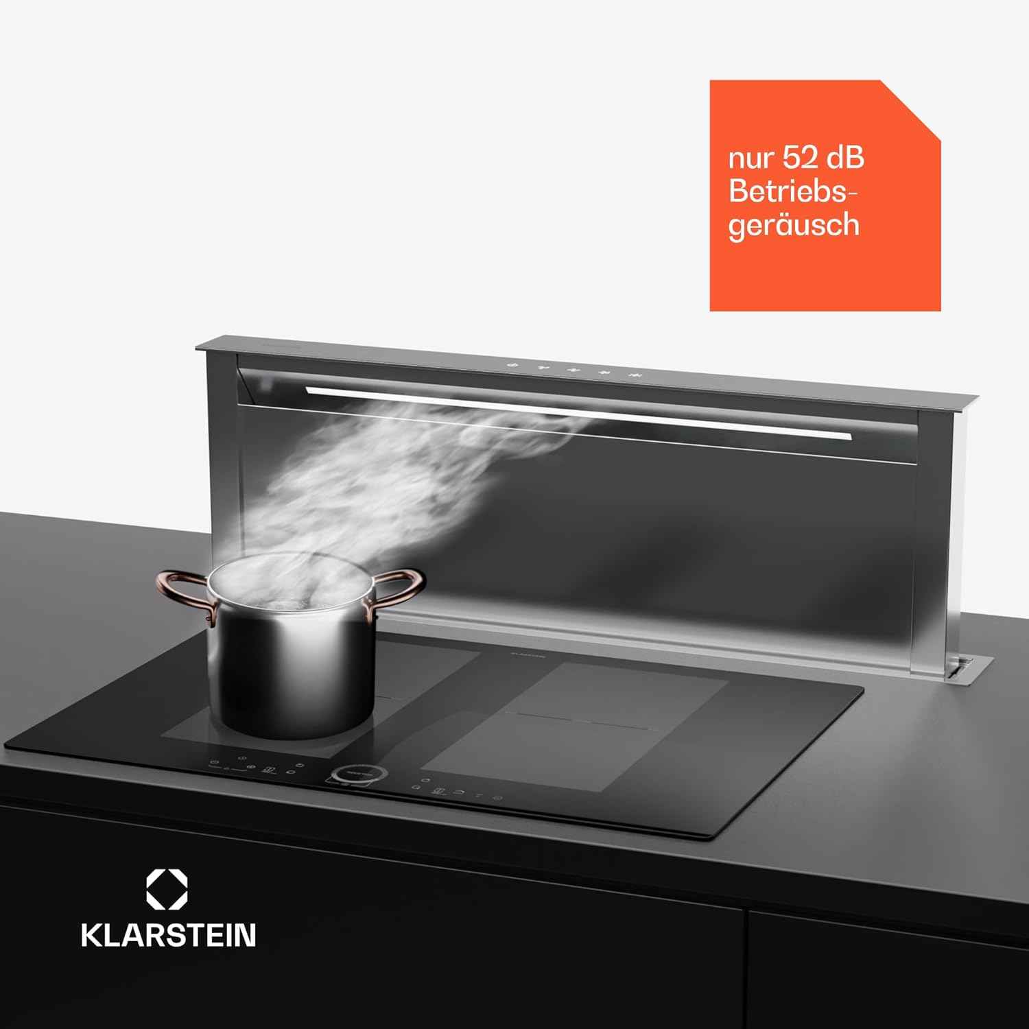 Klarstein Downdraft-Dunstabzugshaube, Versenkbare Abzugshaube, Leise Dunstabzugshauben mit Filter, Dunstabzugshaube 60cm, Umluft/Abluft Dunsthaube mit 10 Stufen, Dunstabzug 576 m³/h Luftstrom