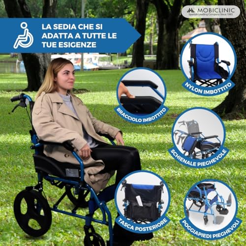 Mobiclinic, Sedia a rotelle da transito, Pirámide, Carrozzina pieghevole, Alluminio, Freno sulle maniglie, Per anziani, Poggiapiedi, Braccioli, Marchio ce, Leggera, Seduta 46 cm, Blu : Amazon.it: Salute e cura della persona