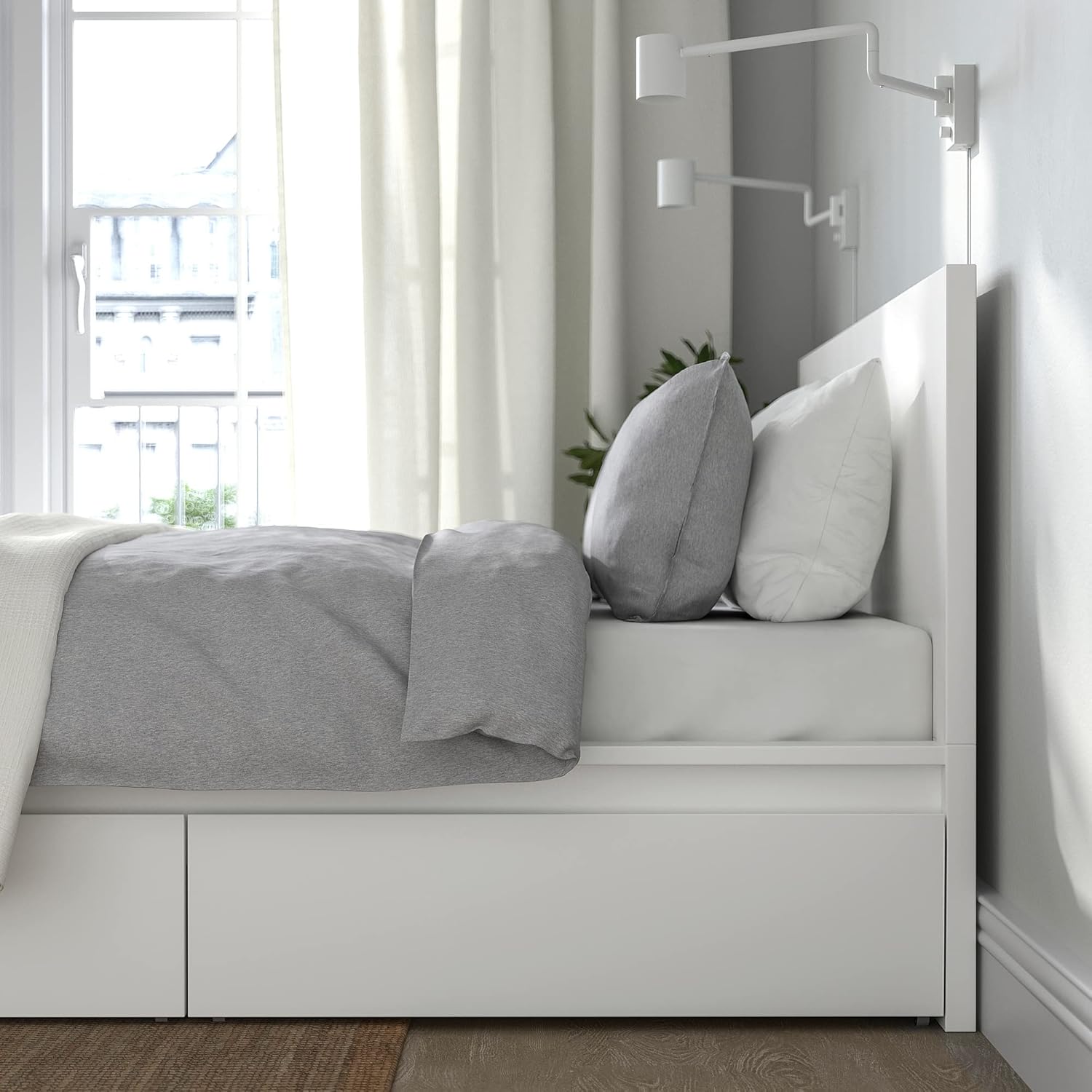 IKEA MALM Bettgestell, hoch, mit 2 Aufbewahrungsboxen, 140 x 200 cm, Weiß/Luröy
