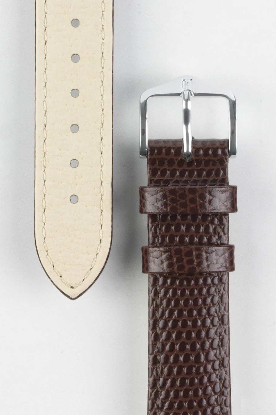 Hirsch RAINBOW NQR Lizard-Embossed Leather Watch Strap in BROWN