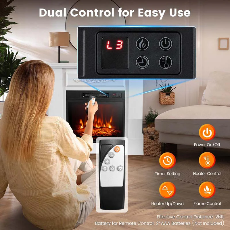 32Quot Solid Electric Fireplace With Mantel 1400W Freestanding Mantel Fireplace Heater With Remote Control Thermostat 6H Timer
