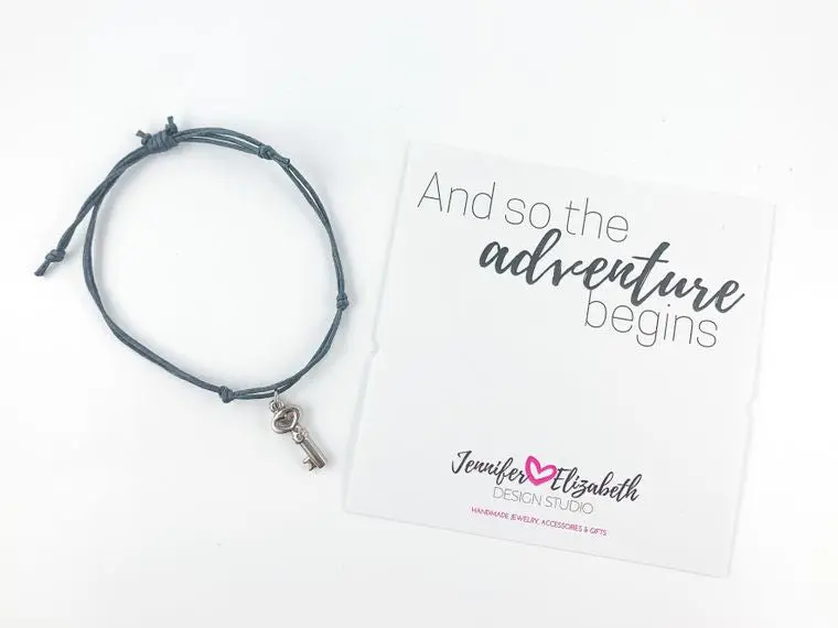 And So the Adventure Begins. Inspirational Sliding Knot Bracelet. Gifts.
