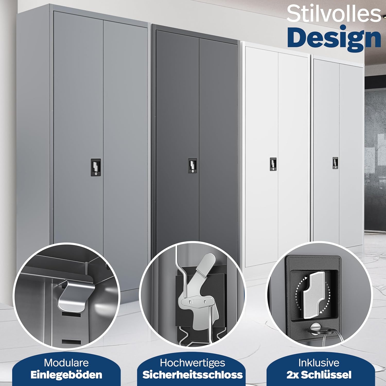 KESSER® Aktenschrank abschließbar mit Flügeltüren 180x80x40cm | Büroschrank aus Stahl mit 4 höhenverstellbaren Einlegeböden | Mehrzweckschrank 5 flexible Fächer, max. 40 kg pro Fach, inkl. 2 Schlüssel