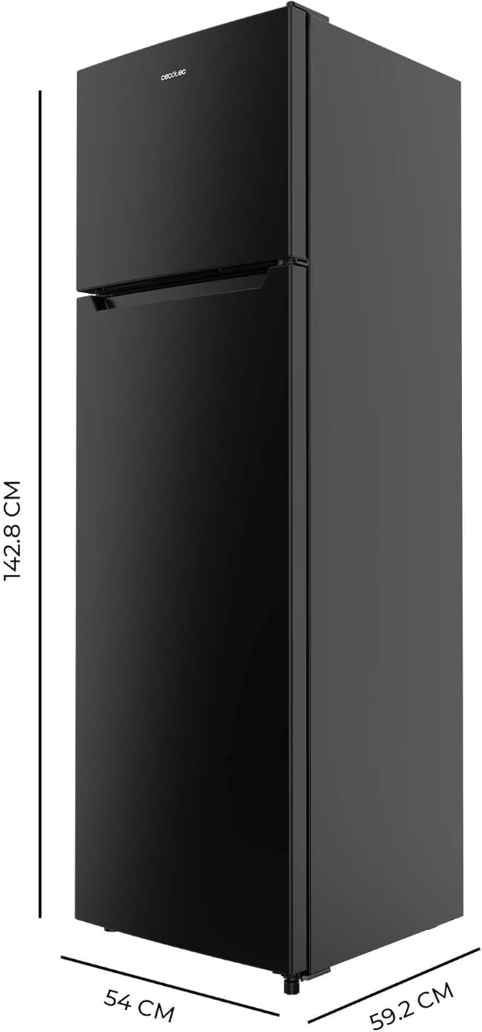 Cecotec Réfrigérateur Combiné Bolero CoolMarket 2D 261 Black E. Capacité 261L, Classe E, dégivrage manuel, congélation ultra-rapide, porte réversible, LED intérieure.