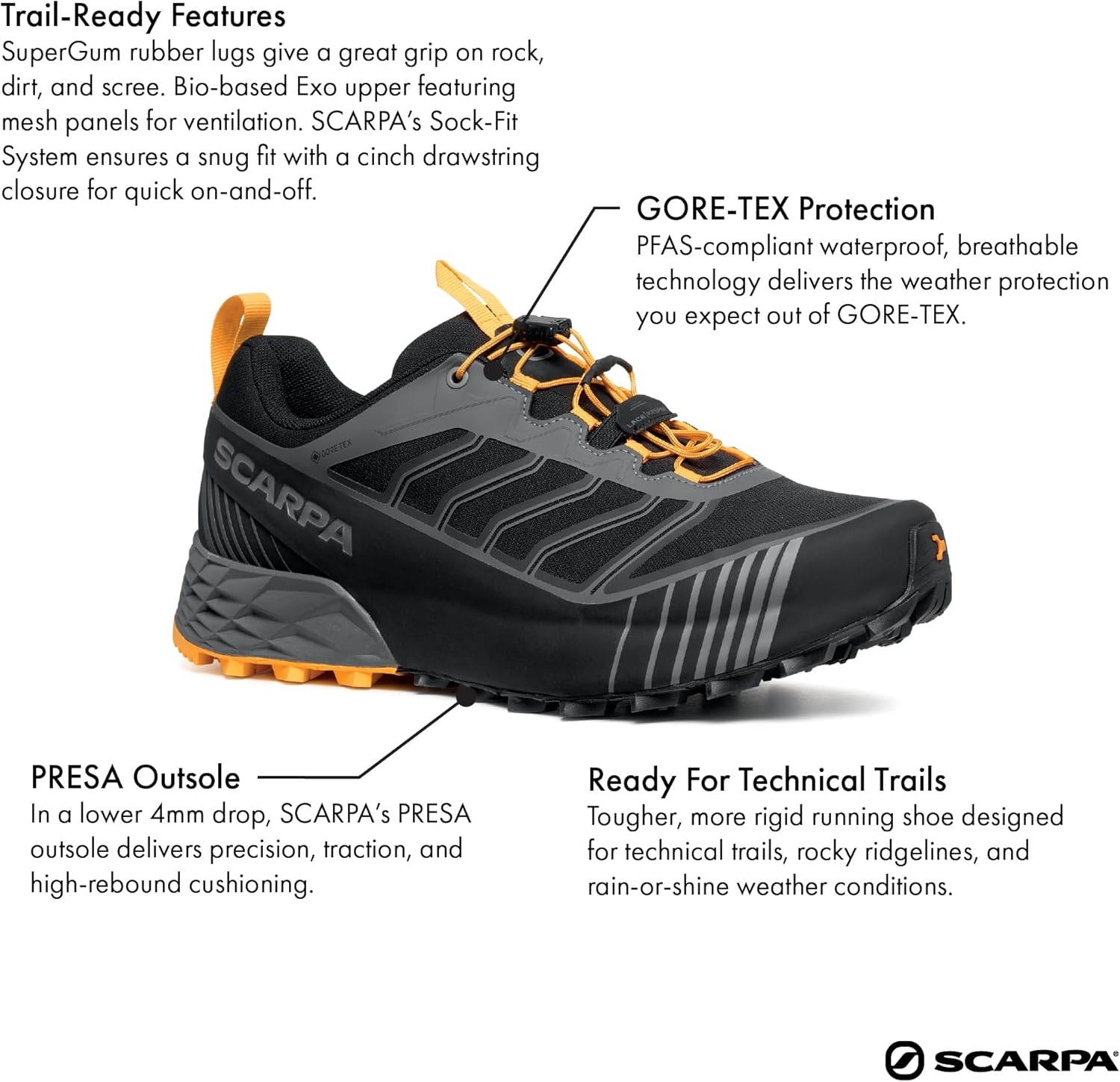 SCARPA Herren Ribelle Run 2 GTX Wasserdicht Gore-Tex Traillaufschuhe - Leichte Performance Trailläufer