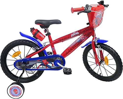 Kubbinga biciletta 16 Pollici, Bicicletta 4 ai 6 Anni Spiderman con stabilizzatori Laterali Unisex Bambini, Rosso e Blu : Sport e tempo libero