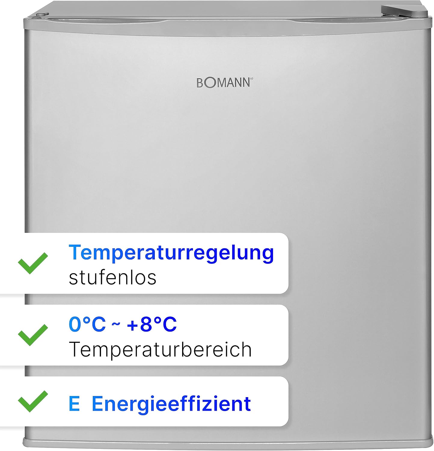 Bomann® Mini Kühlschrank 42 Liter | Getränkekühlschrank klein für Büro, Camping und Gaming | kleiner Kühlschrank leise 39 dB | Minibar mit wechselbarem Türanschlag | 51x45x45 cm | KB 7346 inox