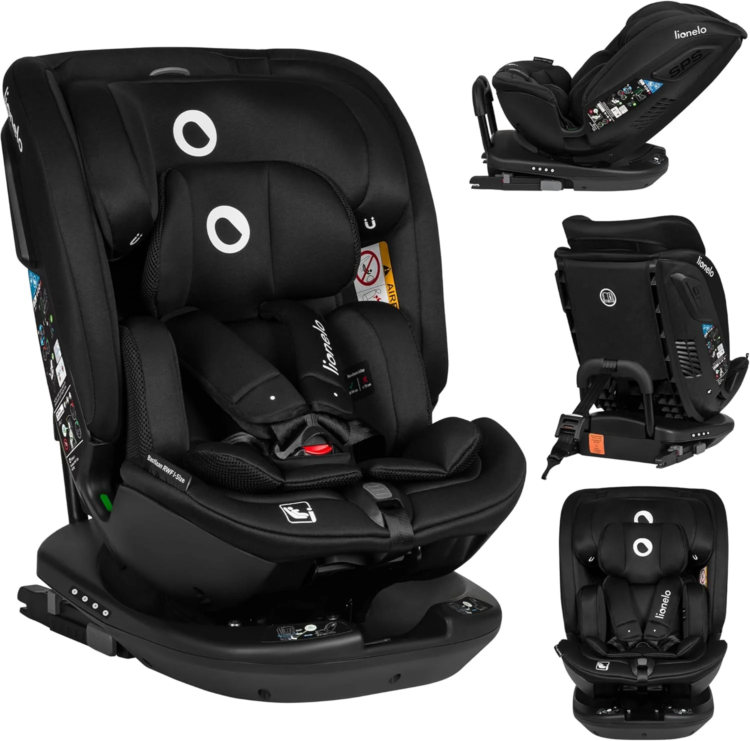 LIONELO Bastiaan RWF i-Size Silla de Coche para Bebé Giratoria 360° 0-36kg, Instalaciión Delantera y Trasera (18kg), ISOFIX TopTether, Reposacabezas y Respaldo Ajustables Protección Lateral