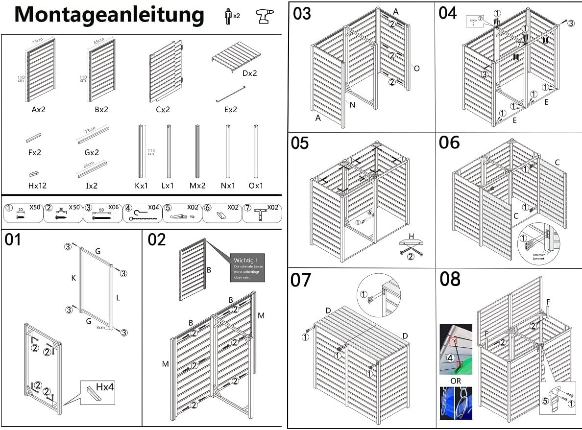 Mülltonnenbox Mülltonnenverkleidung Mülltonnecontainer für 2 Tonnen Holz 120L - 240L Natur mit Rückwand Hamburg