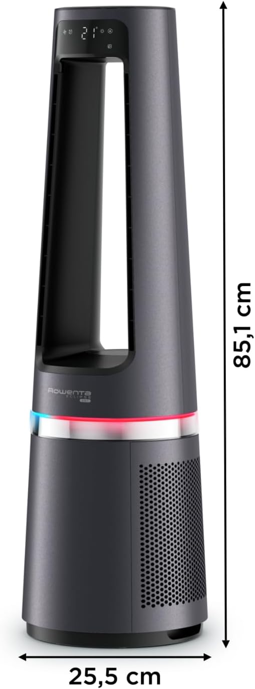 Rowenta QU5062 Eclipse 3in1 Luftreiniger, Heizlüfter, Ventilator, filtert 99,9% der Partikel, für 30 m2 Raumgröße, schnelle Heizung bis zu 35°C, automatischer Tag- und Nachtmodus, Schwarz/Grau