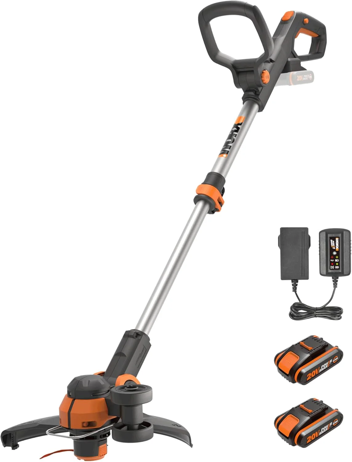 WORX Trimmer and profiler 20V Max | PowerShare | WG163E | Includes 2 2Ah batteries and charger | 30 cm