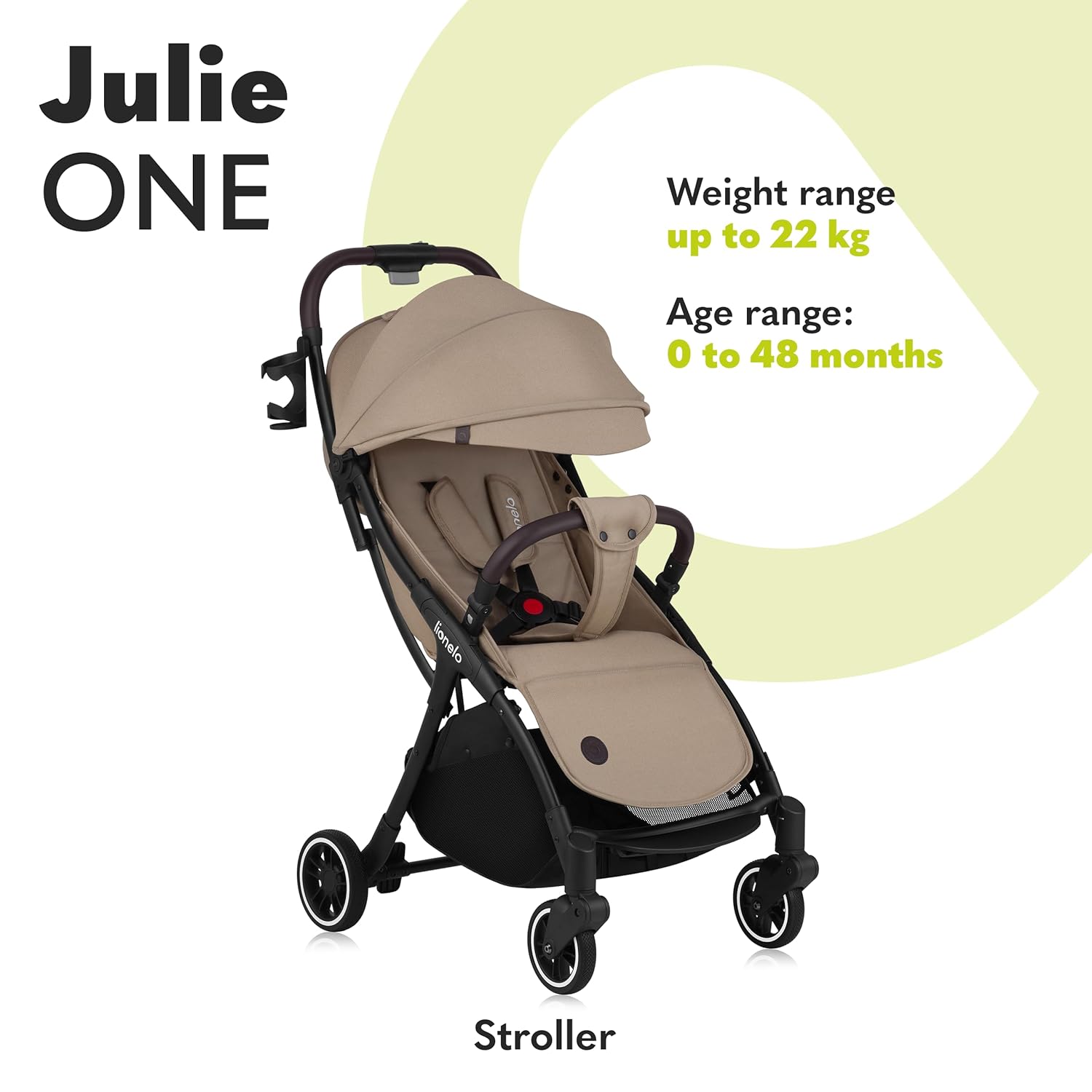 LIONELO Julie One Buggy Kinderwagen bis 22 kg, verstellbare Rückenlehne und Fußstütze, Moskitonetz, Beinwärmer, Getränkehalter und Transporttasche, zusammenklappbar