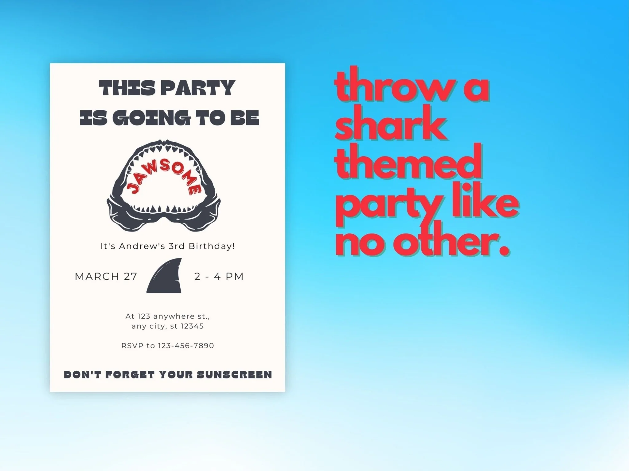 Shark Birthday Invitation, Shark Party Invitation, Shark Themed Birthday, Jawsome Party Invitation