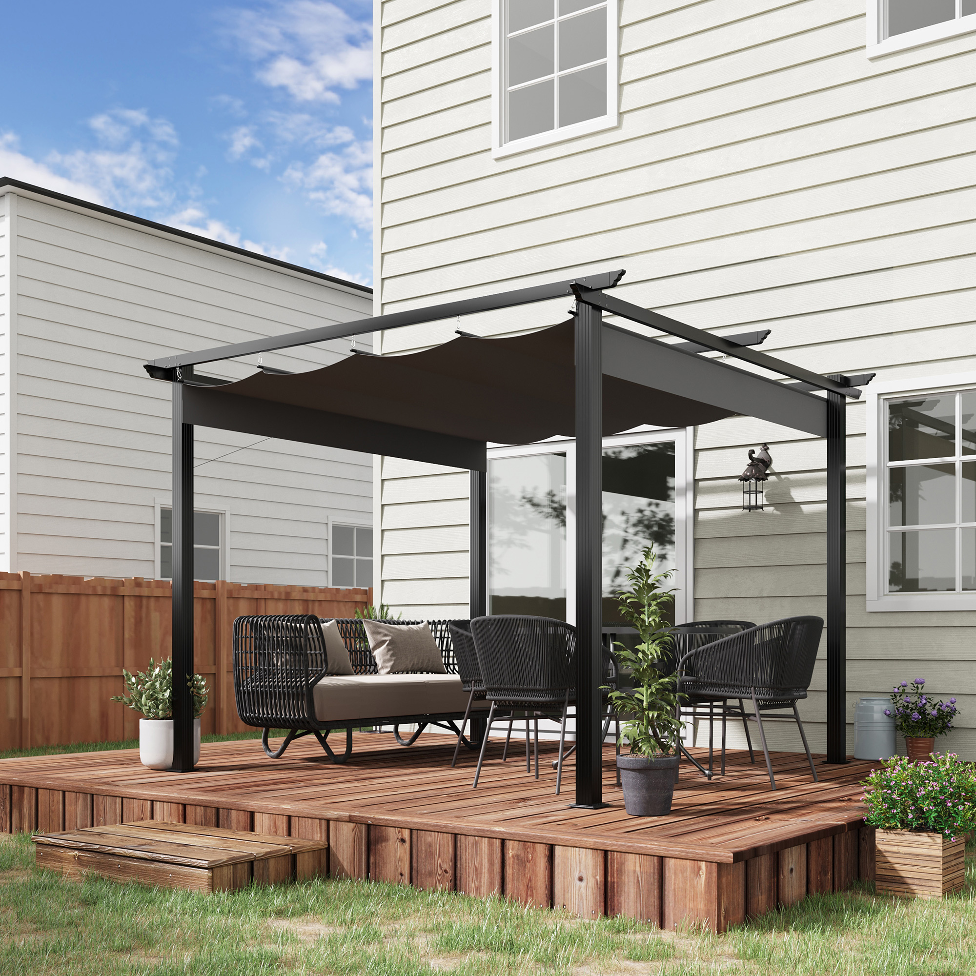 Pergola van   met verstelbare luifel aluminium grijs, zwart 3 x 3 m