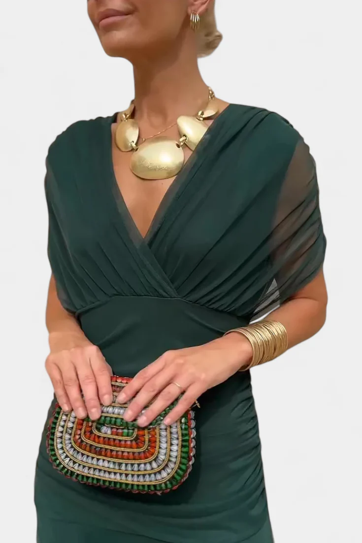 Schulterfreies gerafftes Maxikleid f��r Hochzeitsg?ste