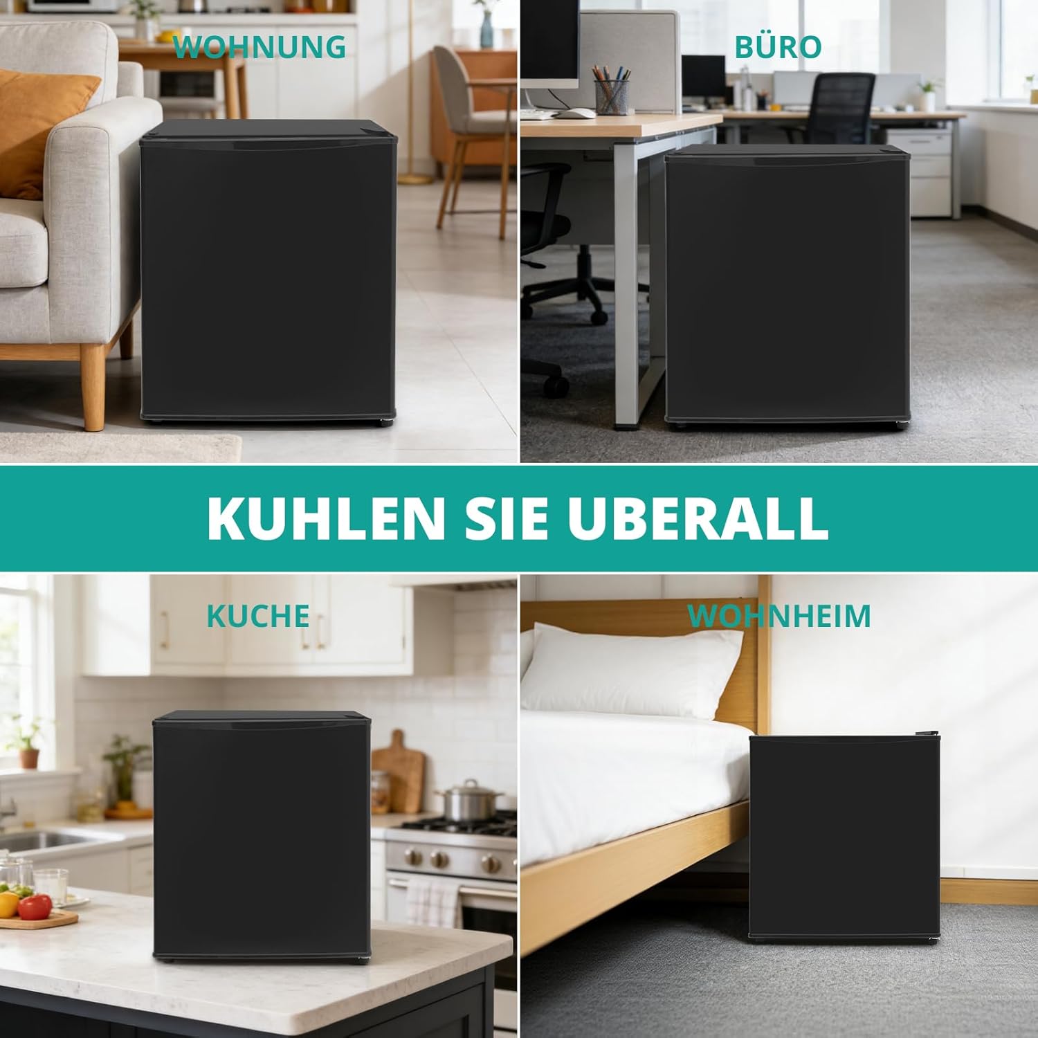 SMETA Mini kühlschränke 45L, Getränkekühlschrank klein 230V, Leise Tischkühlschrank für Büro, Camping, Schlafzimmer & Hotel mit Umkehrbarer 6-Stufen Thermostat, 39dB, 0-10℃,Schwarz