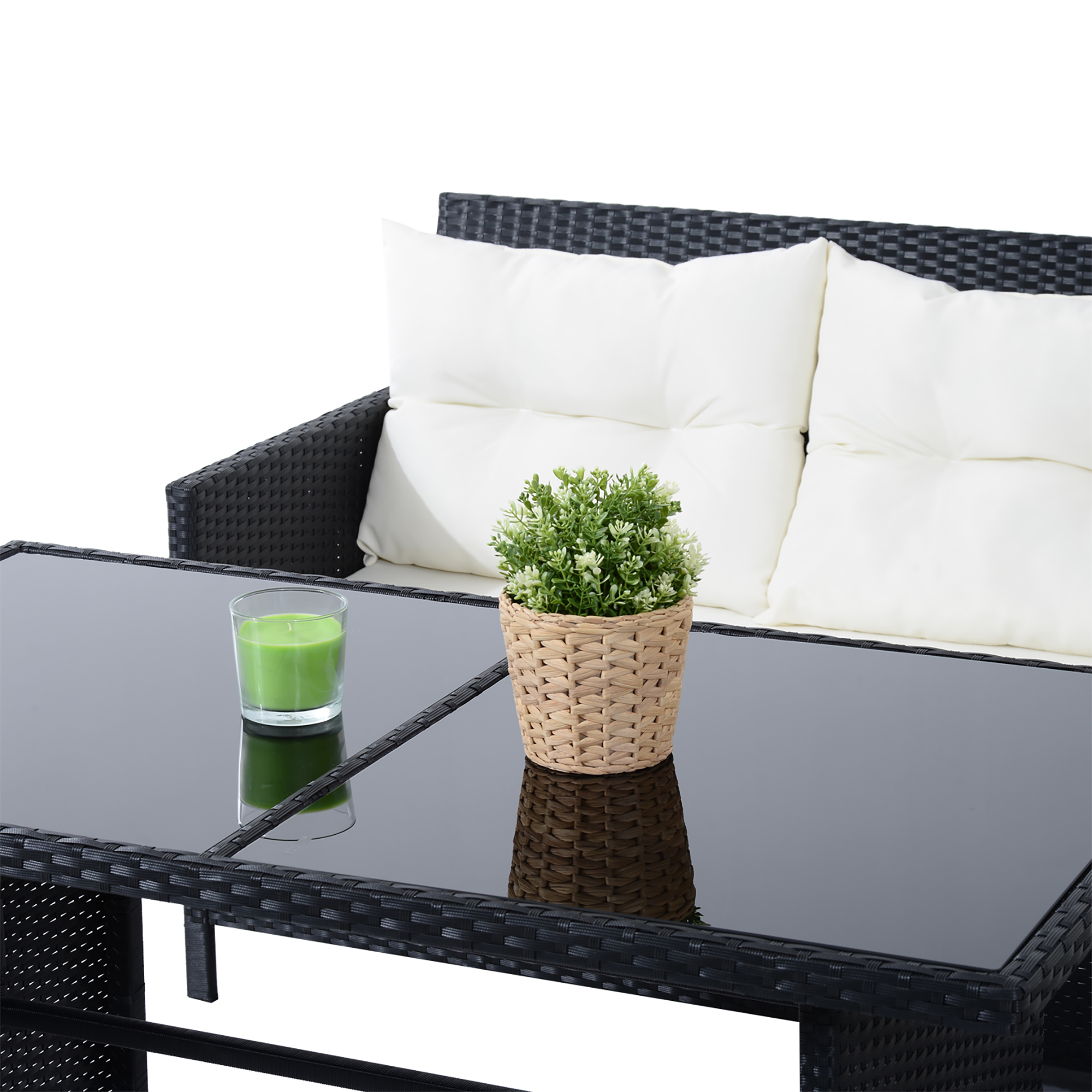 Outsunny 18-delige poly-rotan zitgroep bankstel tuinset fauteuil krukkenset