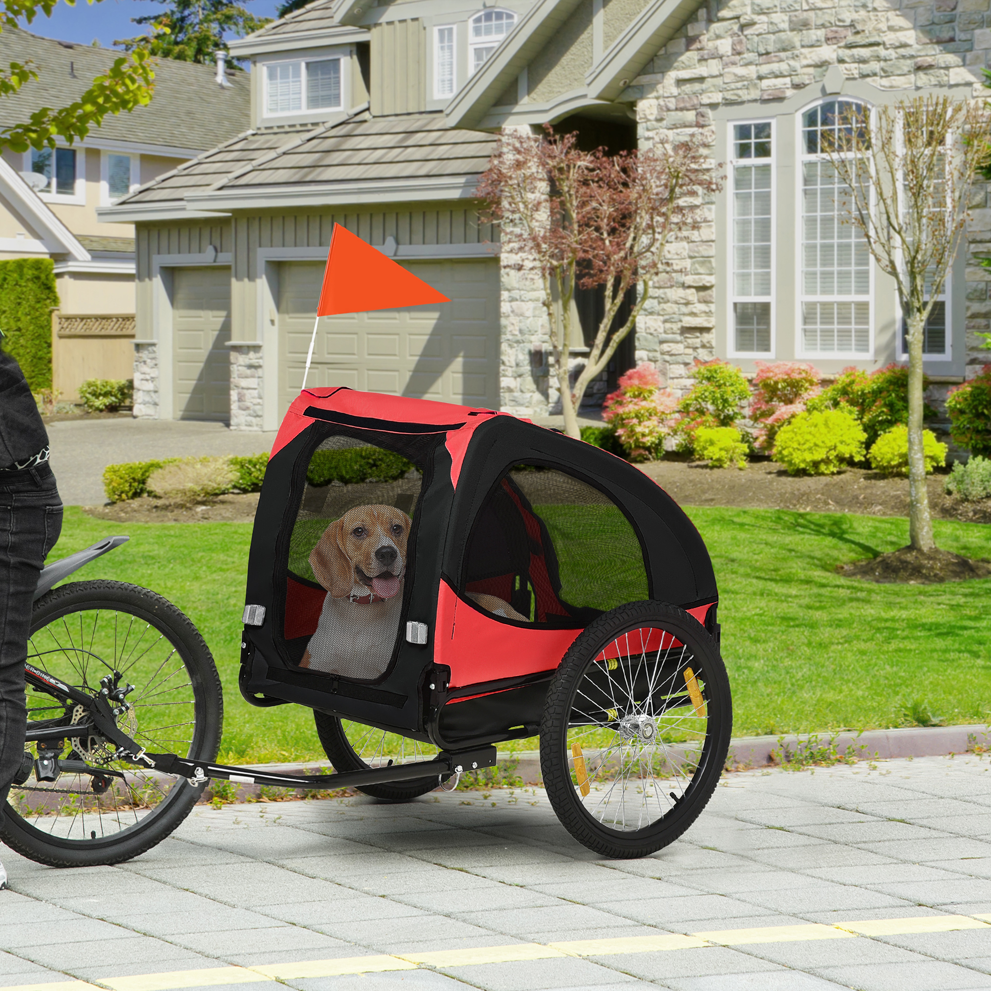 Opvouwbare Hondenaanhanger, Fietsaanhangwagen voor Honden, Waterbestendig, Oxford-stof, Metaal, 140 x 71 x 83 cm, Rood