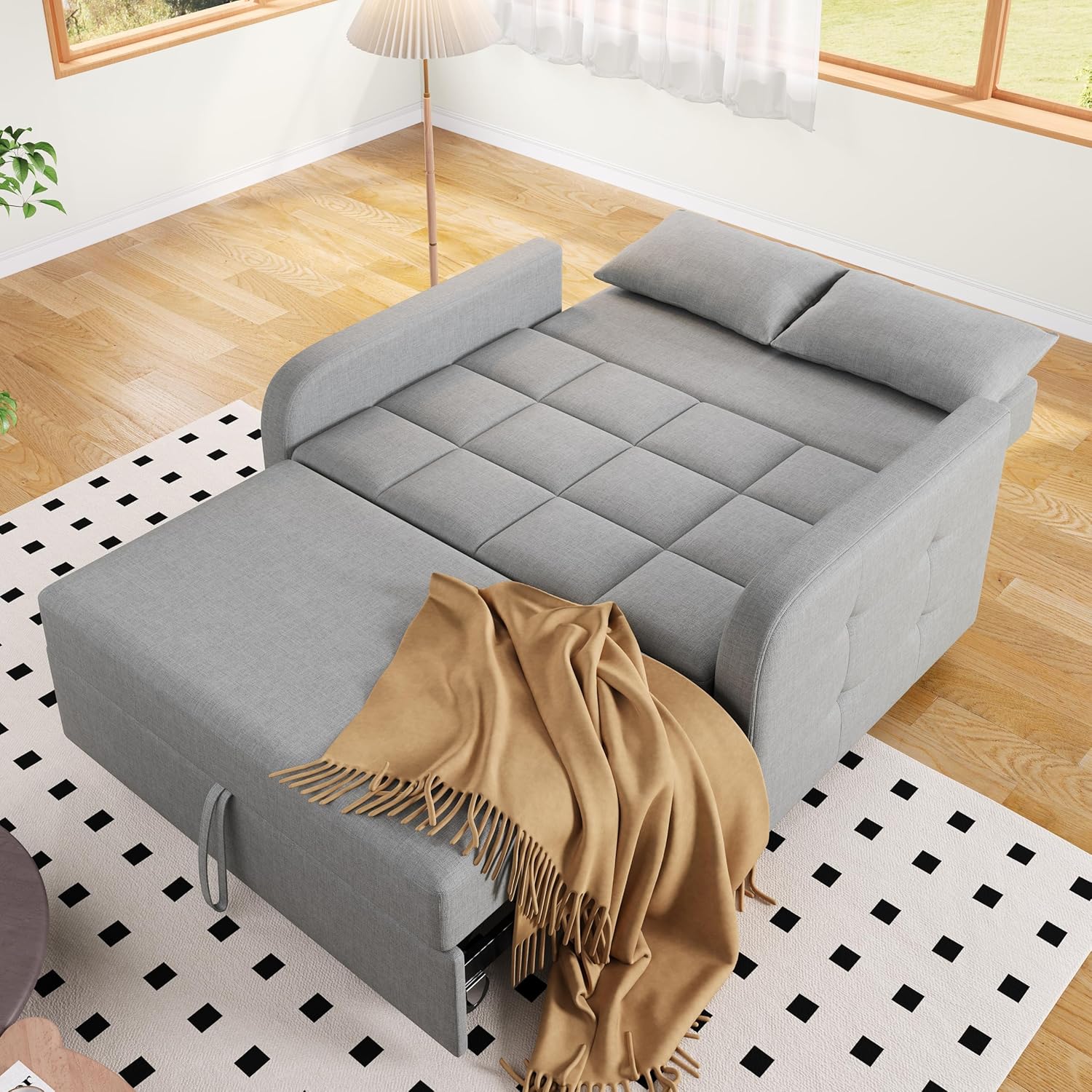 Zweisitzer Sofa mit Schlaffunktion, Verstellbares Rückenteil Sofa, klappsofa mit schlaffunktion, Komfort SofaBett für kleine Wohnungen Studentenwohnheime, 127x75 cm, Dunkelgrau