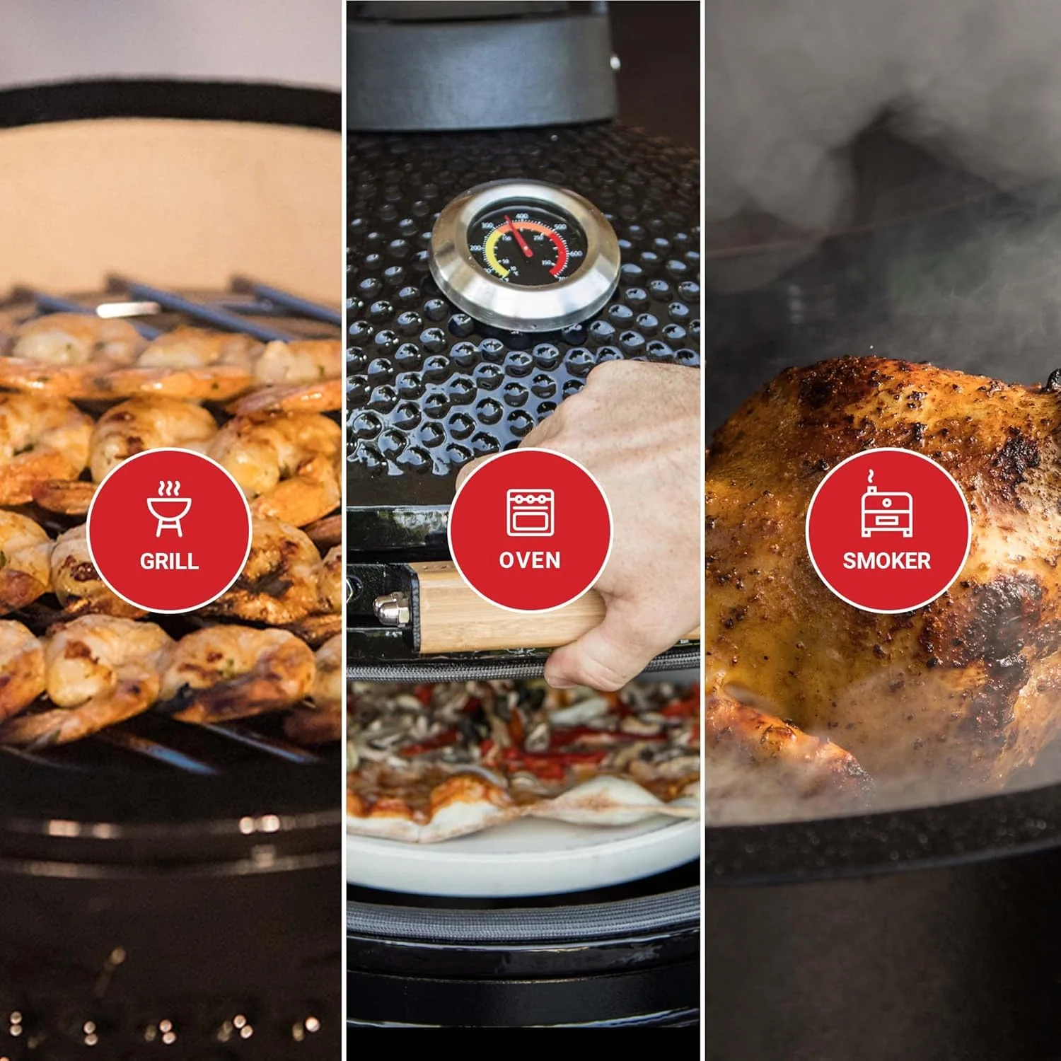 Kamado BONO BBQ - Barbacoa Grande XXL con 10 accesorios - Ø 64 cm Kamado Barbacoa con Accesorios - Parrilla ahumador rojo en la terraza, balcón o jardín