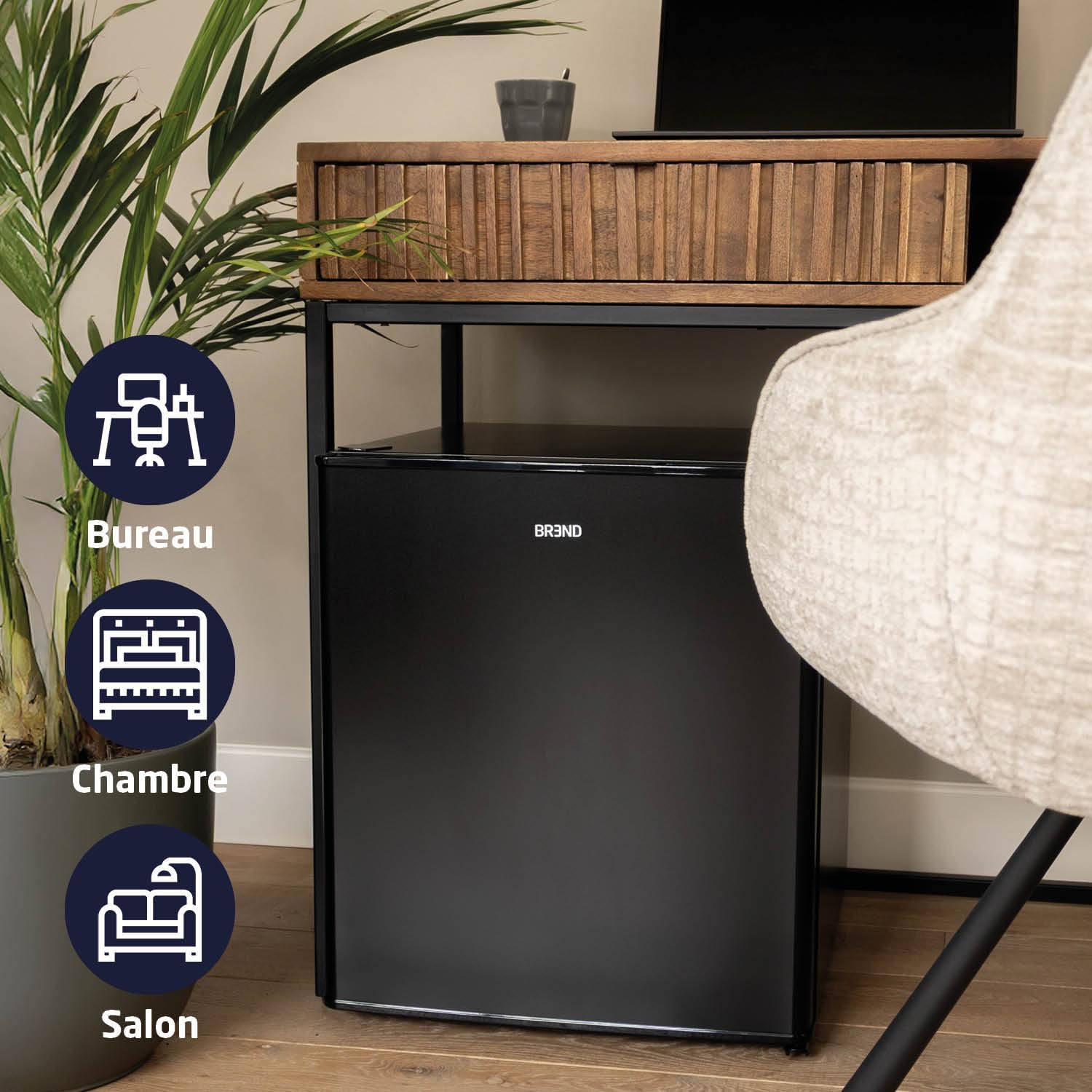 BREND BR-2241 Mini réfrigérateur avec congélateur - 42 + 5 litres - Réfrigérateur combiné - Éclairage LED - Noir - Idéal bureau, camping, chambre