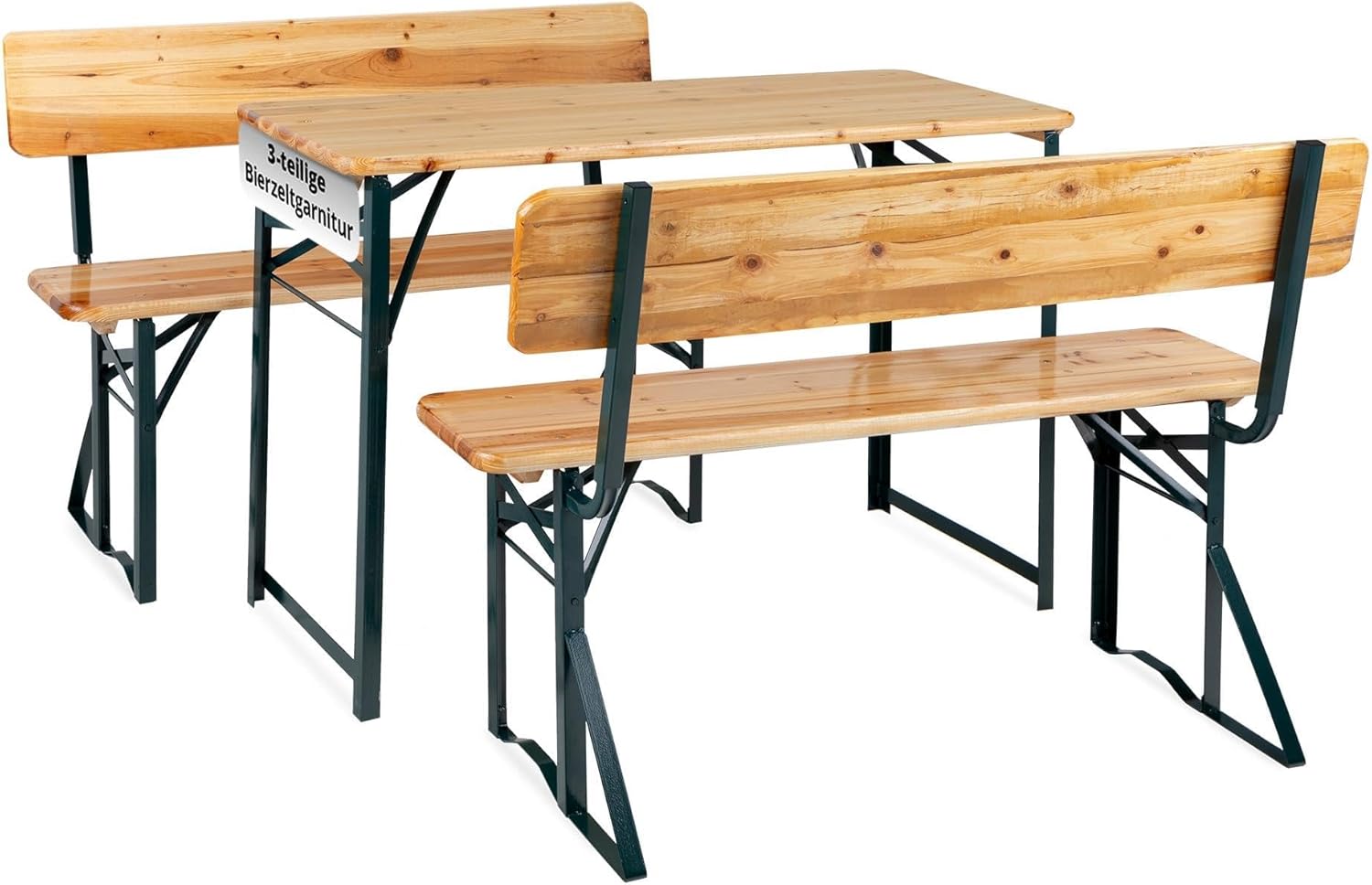 Stagecaptain BBDL-119 NT Hirschgarten Bierzeltgarnitur mit Lehne für Balkon - 119 cm Länge - Klappbare Festzeltgarnitur 1x Tisch, 2X Bank - Holz Sitzgarnitur - Innen & Außenbereich - Natur