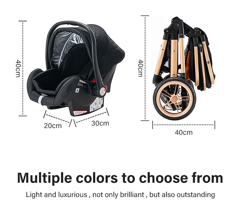 YAZOCO kinderwagen 3 in 1 Buggy Babybett Komplett Set Einem Klick Zusammenklappbarer Kinderwagen, KombiKinderwagen Aluminiumrahmen für Neugeborene Sitzzubehör (1 schwarz)