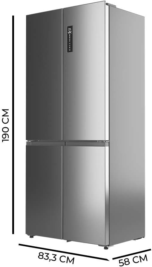 Cecotec Réfrigérateur 4 Portes Semi-Intégrable Total No Frost Bolero CoolMarket 4D 456 SBI Inox E, Extra Capacité Max 456 L, Hauteur 189 cm et 83 cm Largeur, MetalFlexCooling, Compresseur Inverter
