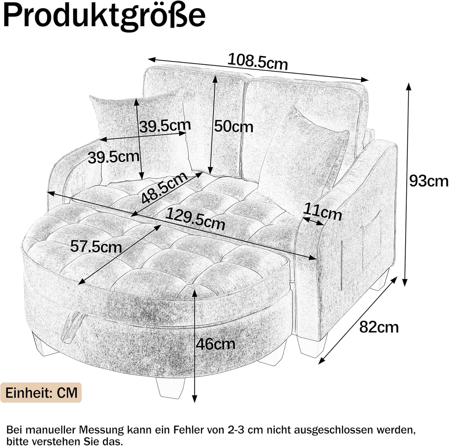 Sofa mit mit Aufbewahrungs-Hocker, Schlafsofa mit Verstellbarer Rückenlehne und Kissen, Klein Sofa, für kleine Wohnzimmer,Studienzimmer,Schlafzimmer,Blau