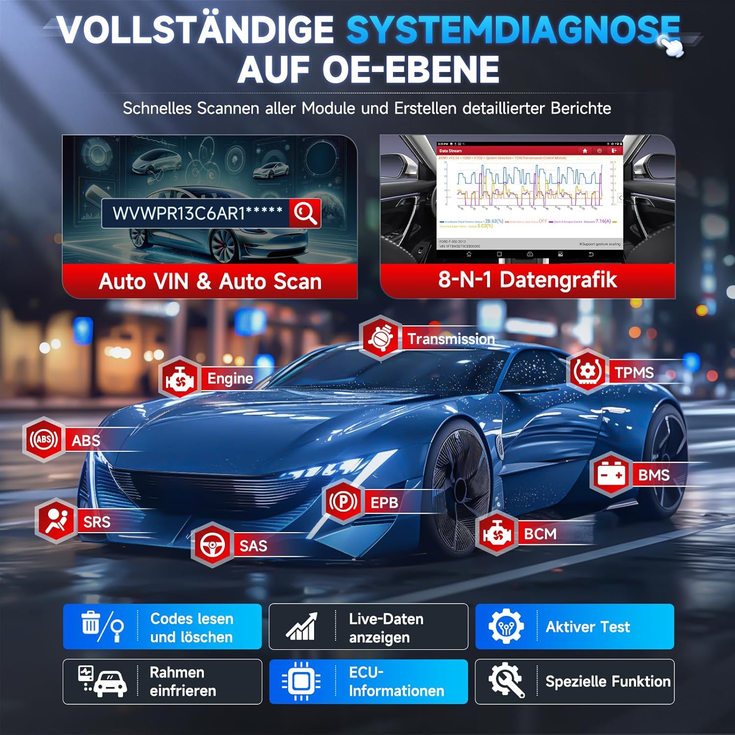 Launch CRP123I V2.0 OBD2 Diagnosegerät Auto, 4 Systeme Auslesegerät Auto, Launch Diagnosegerät mit Öl/EPB/DPF/SAS/BAS/BMS/Drosselklappe Reset, Auto VIN, Batterie-Test, Lebenslanges Update Scan Tool