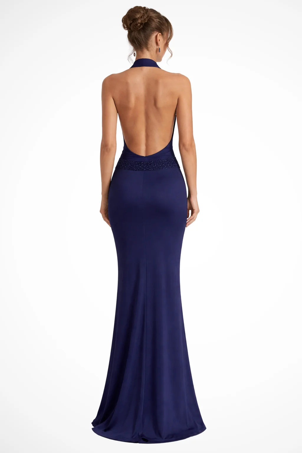 Halterneck Maxikleid aus Satin f��r Damen | Elegantes Abendkleid mit R��ckenausschnitt und Drapierung f��r Hochzeitsg?ste
