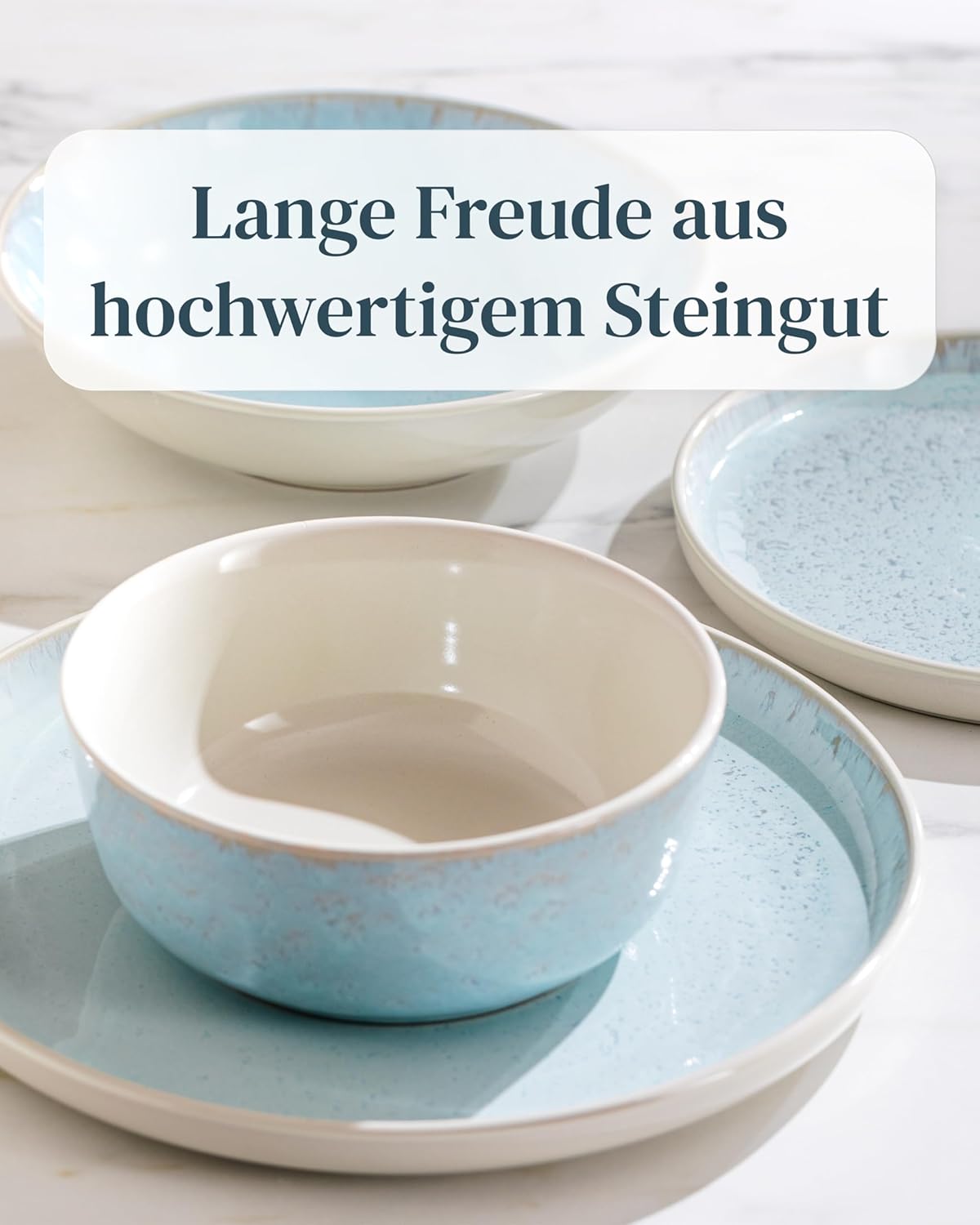 Steingut Geschirrset 6 Personen Ibiza 24 tlg. TESTSIEGER, Traumhaftes Mediterranes Steingut Geschirr Set, Schüssel- und Teller Set, Tafelservice 6 Personen, Geschirrsets Pure Living in Blau-Beige
