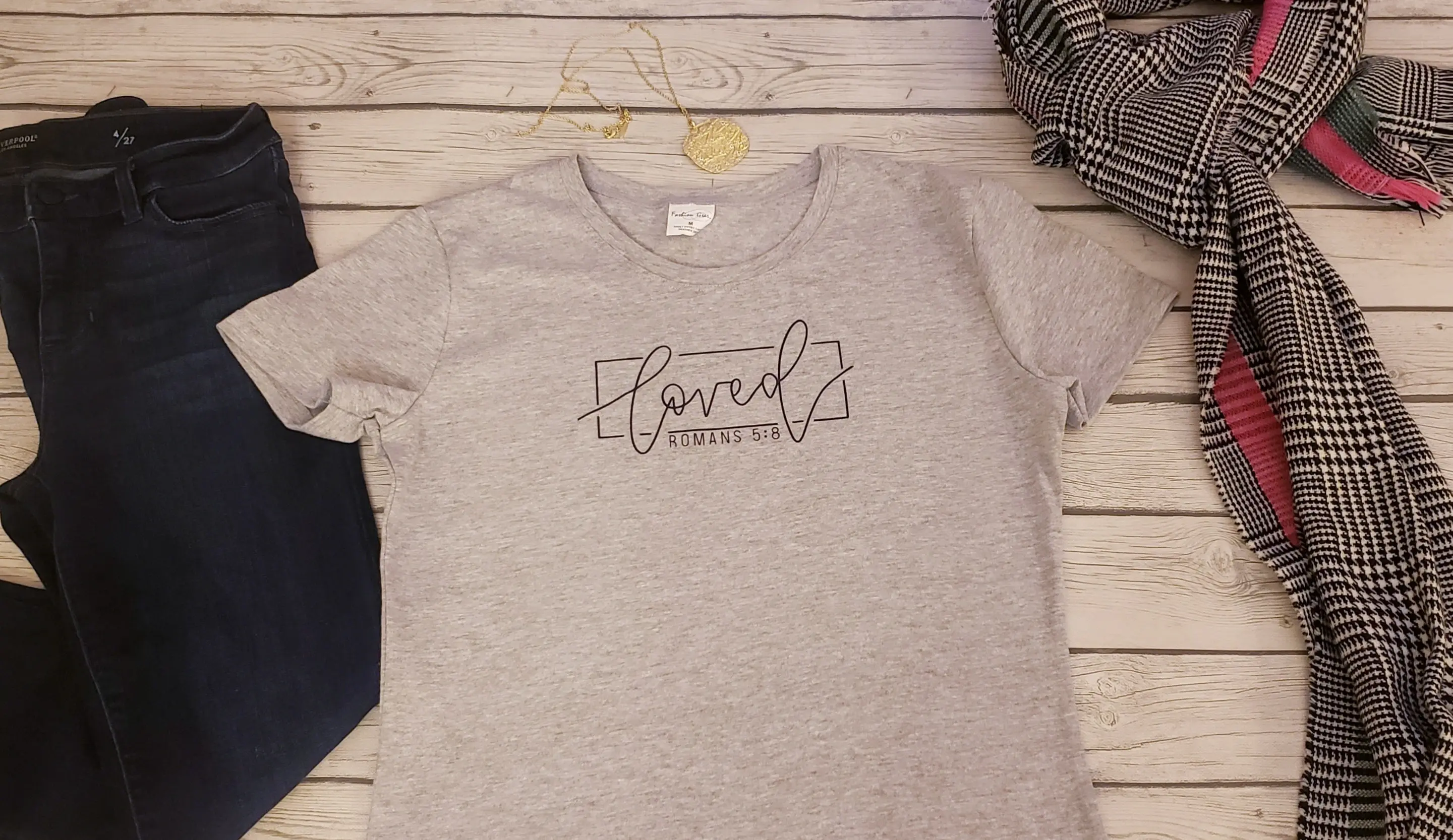 Loved Tee, Romans 5:8, Womens, Short Sleeve Crew Neck, Adult T-Shirt