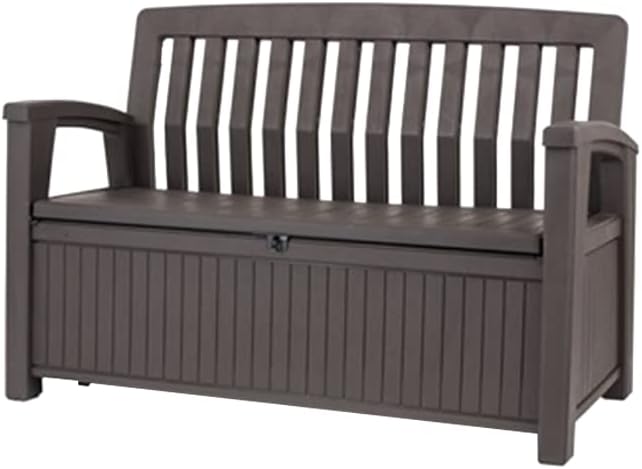 Keter Kissenbox, regenfest, Gartenkissenbox Patio Bank, Espresso braun, 138,6 x 63,5 x 88 cm, 227 L, Kissenbox wetterfest