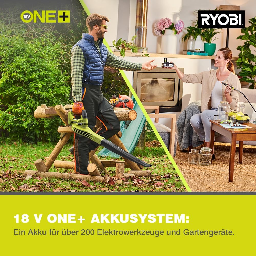 18 V ONE+ Brushless Akku-Laubsauger OBV18 (Luftmenge 6,0 m/min, Luftgeschwindigkeit 200 km/h, Geblsefunktion ohne Akku & Ladegert im Karton)
