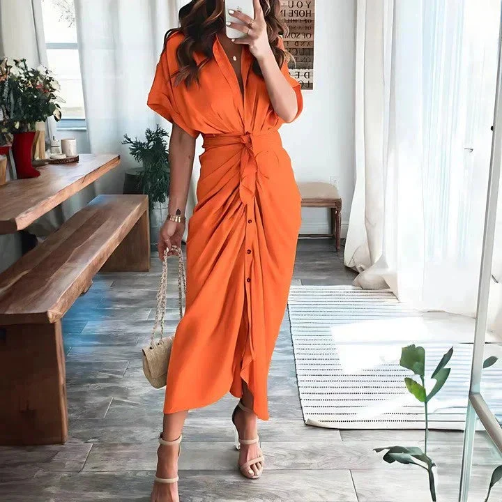 Midi-Kleid mit V-Ausschnitt und Kragen f��r Hochzeitsg?ste