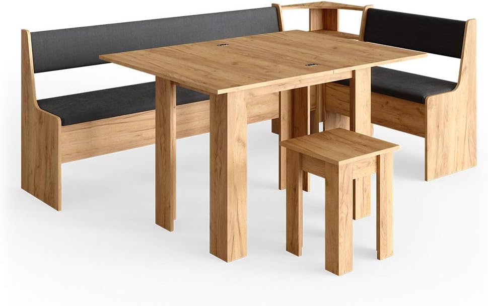 Vicco Eckbankgruppe Roman, Goldkraft Eiche, 210 x 120 cm mit Tisch