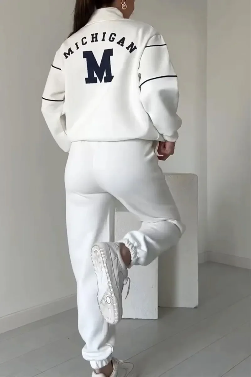 Damen Trainingsanzug Set mit Half-Zip Sweater und Kontraststreifen | Sportlicher Zweiteiler im Relaxed Fit f��r Alltag und Freizeit