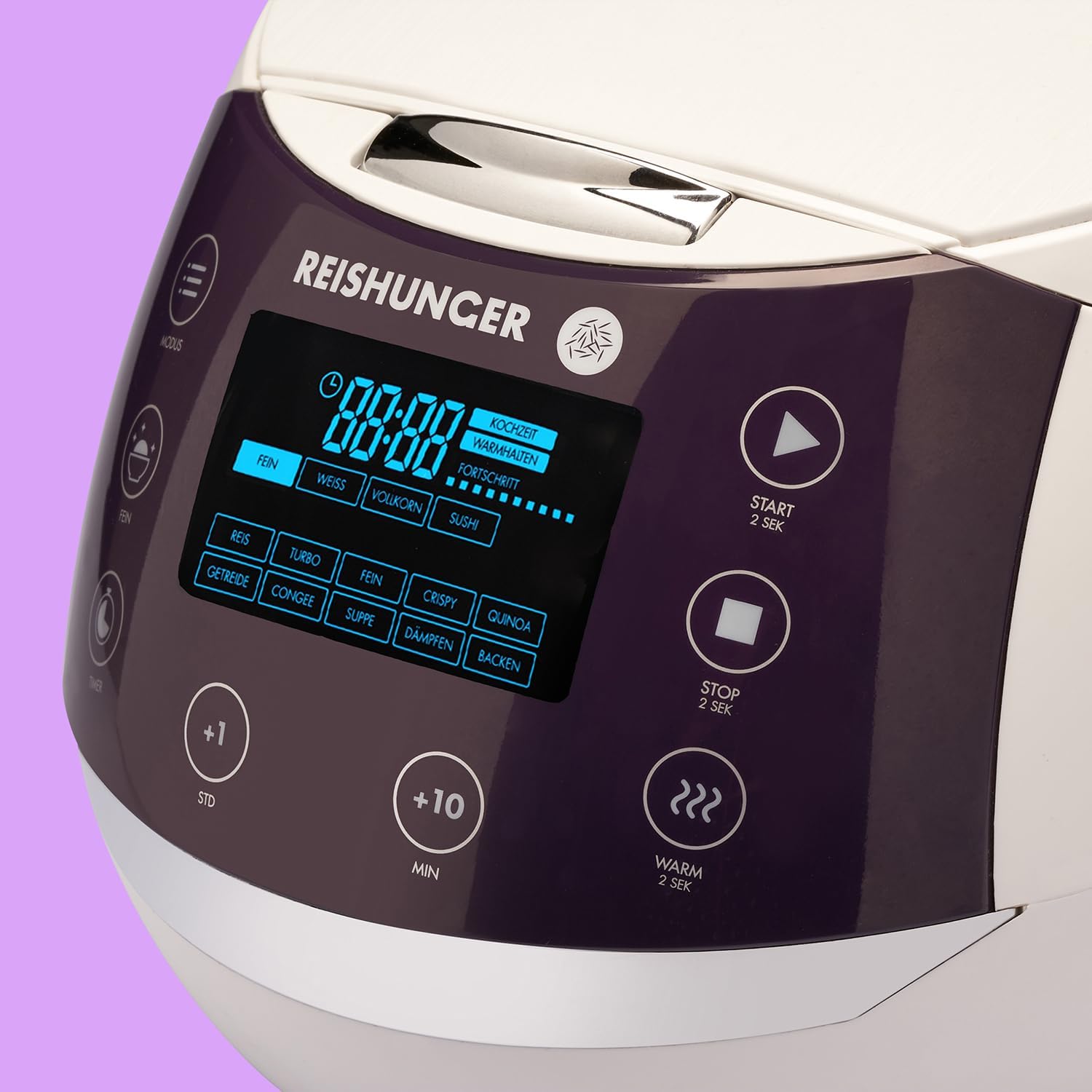 REISHUNGER Digitaler Reiskocher & Dampfgarer Schwarz | 1,5 L bis 8 Personen | Warmhaltefunktion, Timer & Premium Innentopf | Multikocher, 12 Programme, 7-Phasen-Technologie