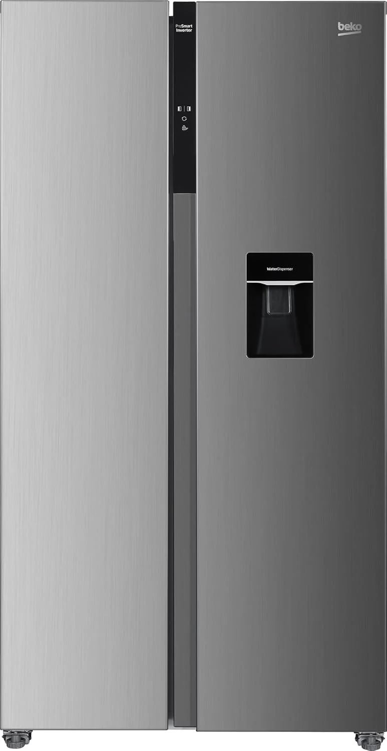 Beko GNO5322WDXPN Side-by-Side, Koelkast, Vriesvak, 532 l totaalvolume, 347 liter koelruimte, 185 liter vriesruimte, multifunctioneel display, NoFrost, waterdispenser, RVS