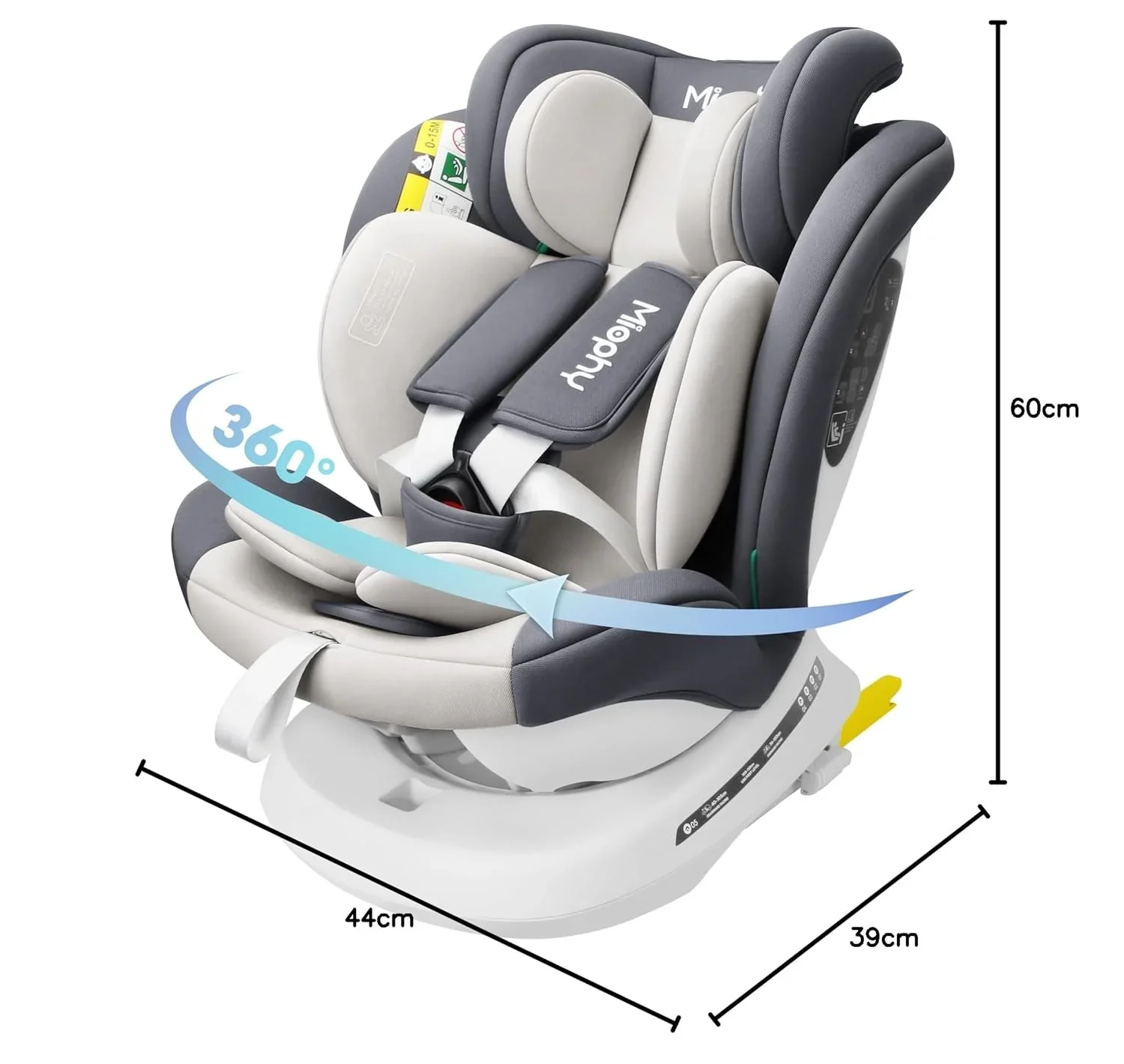 Miophy I-Size 360��drehbar Kindersitz, Gruppe 0+1/2/3, 0-12 Jahre, 40-150 cm, Baby Autositz mit isofix