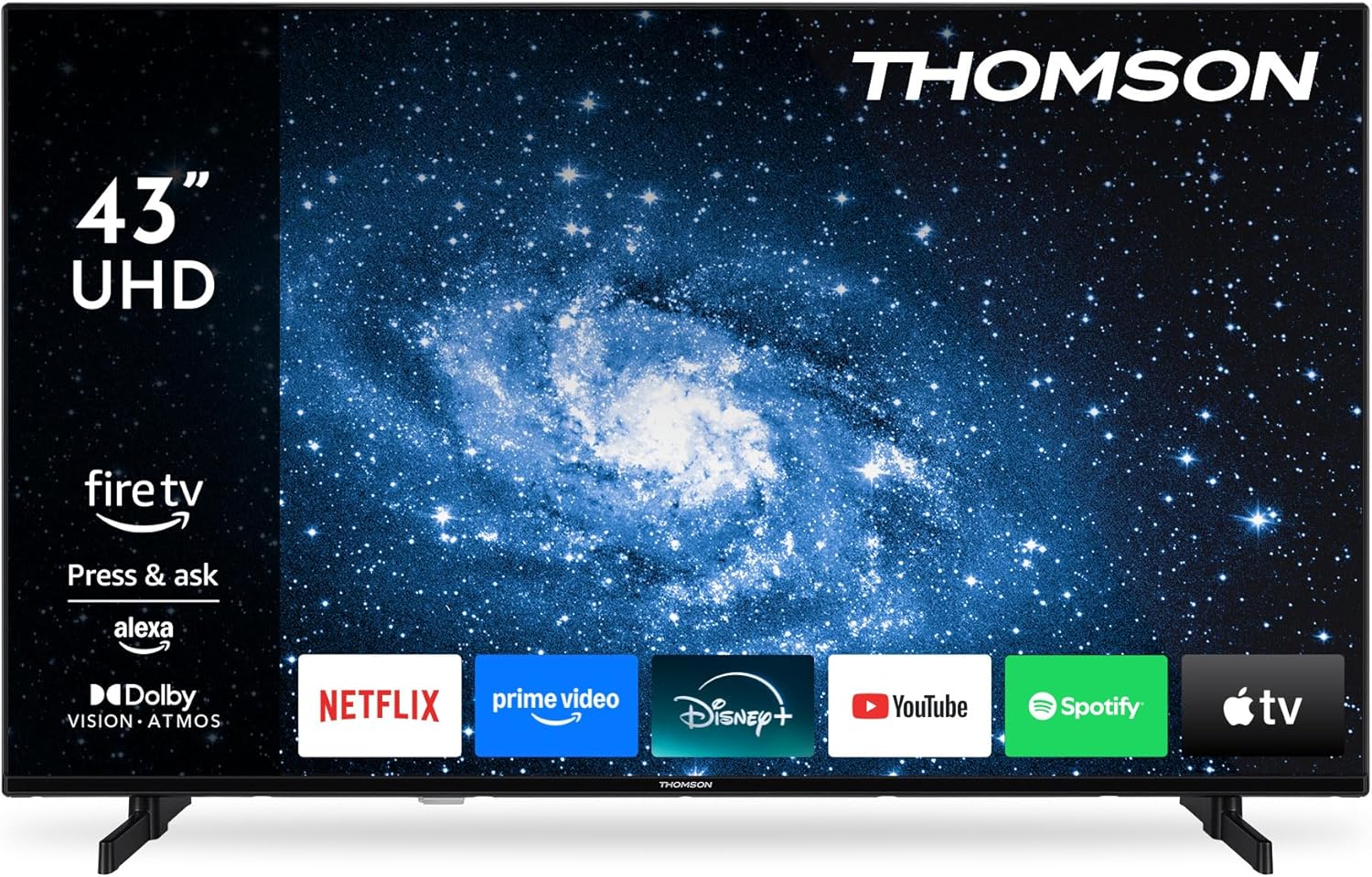 Thomson 43 Zoll (109 cm) UHD LED Smart TV mit Fire TV, Alexa Sprachsteuerung, AirPlay, Wi-Fi, Triple Tuner (Kabel/Satellit/Antenne), Bluetooth 5.0, HDMI, USB, AV IN, CI+, 43UF4S35