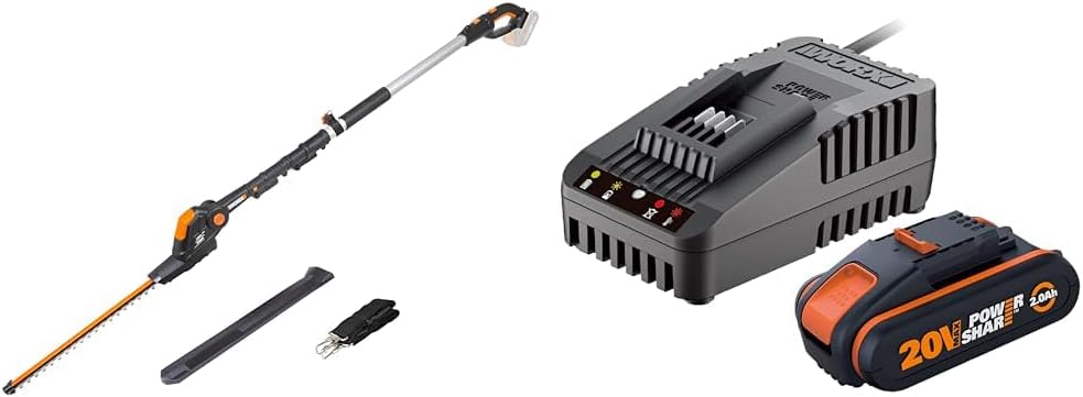 WORX WG252E.9 Akku Teleskop Heckenschere - 45cm Schnittbreite - 10-Fach Verstellbarer Teleskopstiel bis 3,20 Meter Hhe - PowerShare kompatibel - Ohne Akku & Ladegert