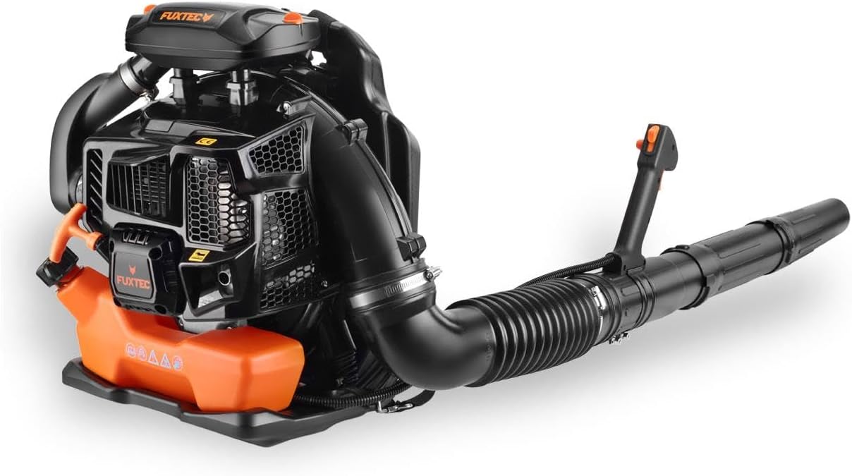 FUXTEC Benzin Laubbläser rückentragbar FX-LB133T – über 300 km/h – rückenschonend und tragbar für große Flächen – Rückenbläser, 2-Takt Blasgerät